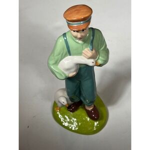 Vintage‎ Porcelain Figurine Boy Holding Goose Farm Country Decor